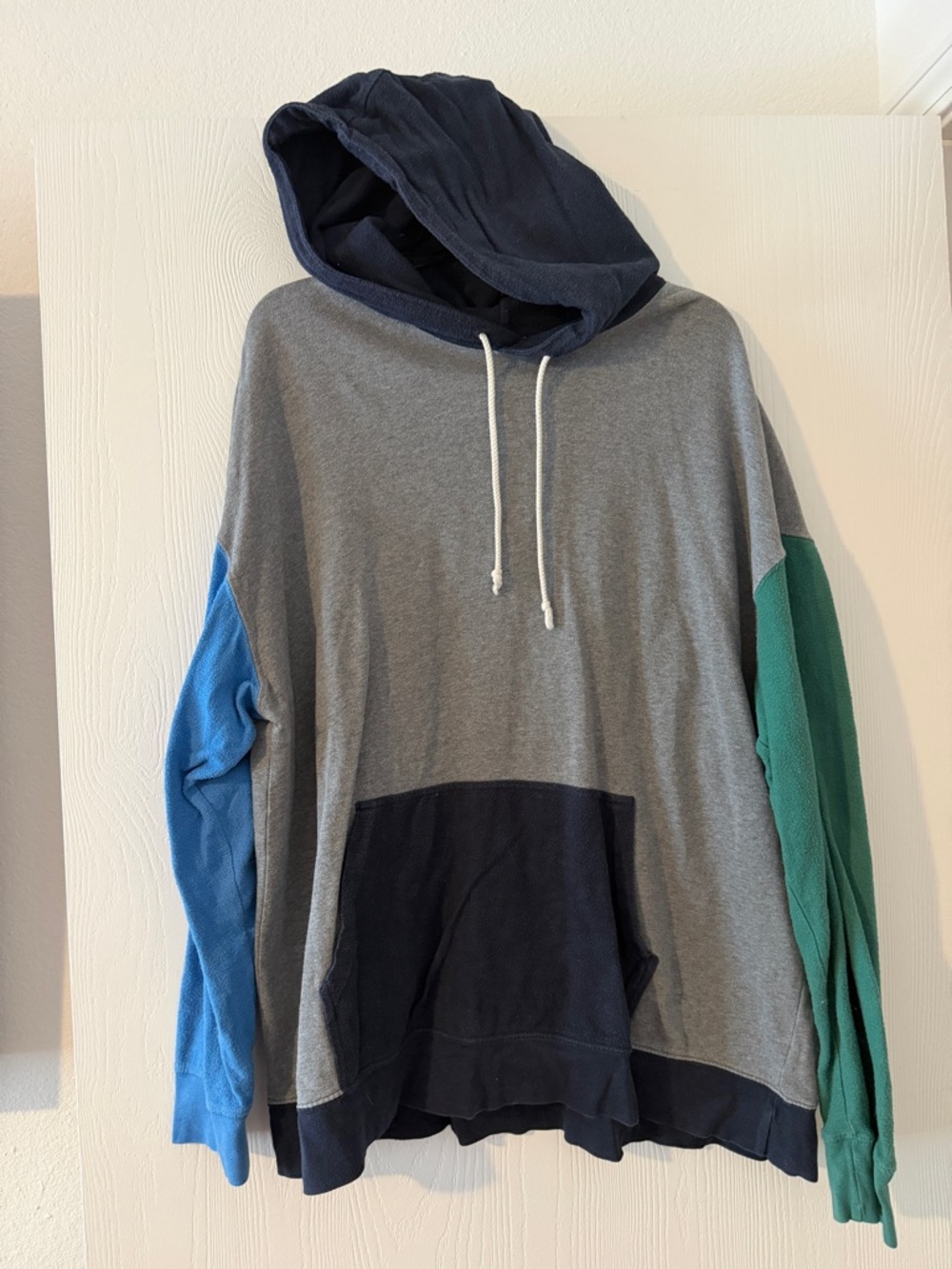 Men's Colorblock Hooded Pullover Sweatshirt - Gray, Navy, Blue & Green